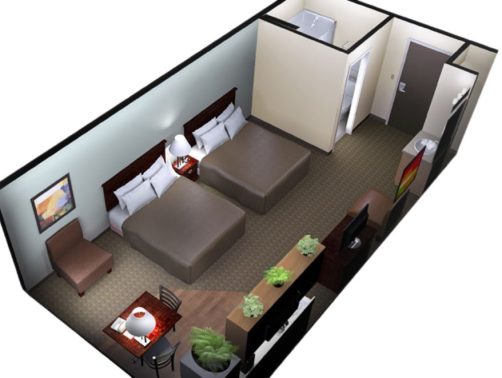 Double Queen Room Floor Plan at Aptel Studio Hotel in Anchorage AK