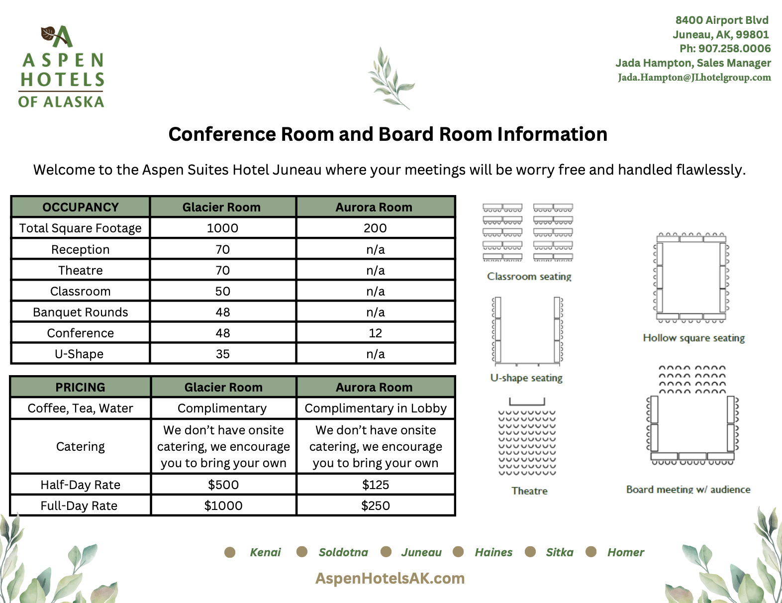 Juneau Alaska Meeting Room Information