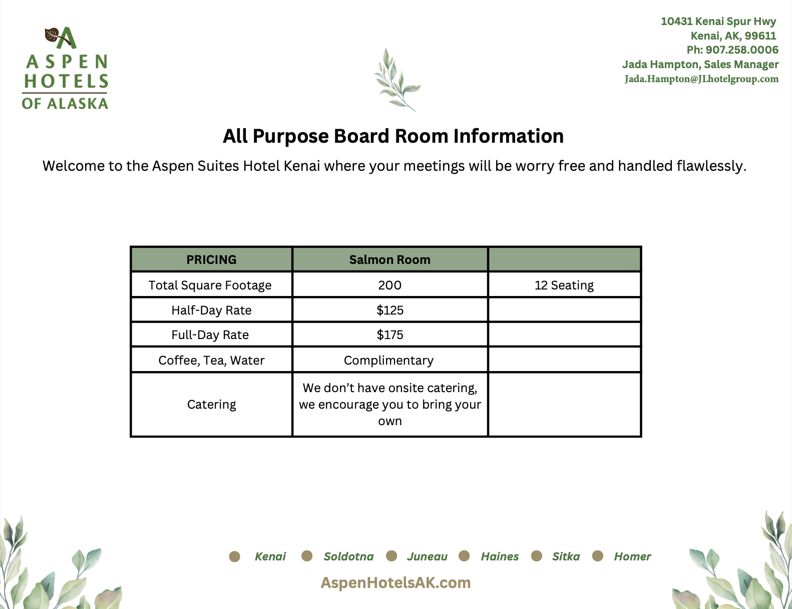Kenai Alaska Meeting Room Information